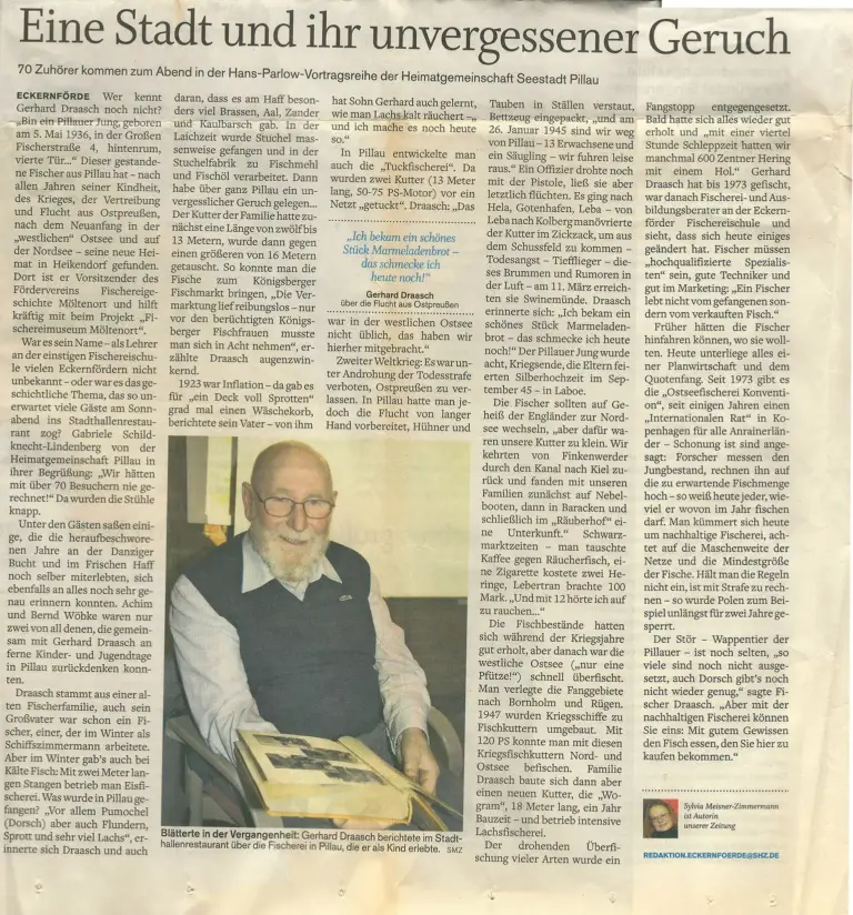 Zeitungsartikel über Pillau mit Foto eines Fischers